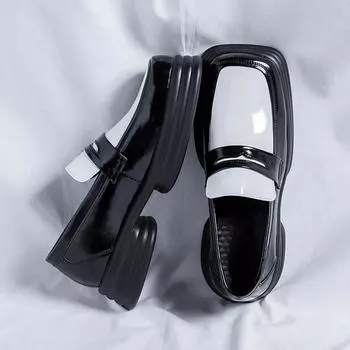 Men Square Toe Loafers Thick Soled PU Black White Patchwork Mask Decoration Business Leisure Men Shoes Versatile Men Work Shoes 38 чёрный
