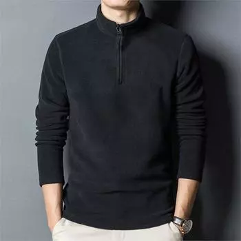Men Standing Collar Hoodie Half-High Collar Sweater L чёрный