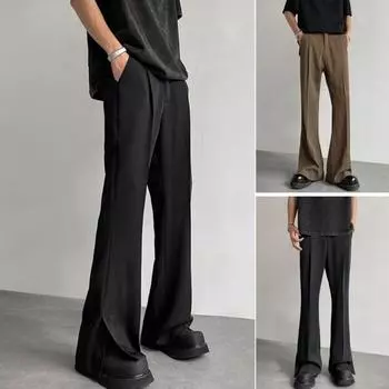 Мужской костюм Брюки Прямые широкие брюки Свободные карманы на средней талии Глубокая промежность на пуговицах Застежка-молния Свободные формальные деловые стили Офисная одежда Длинные брюки 3XL коричневый