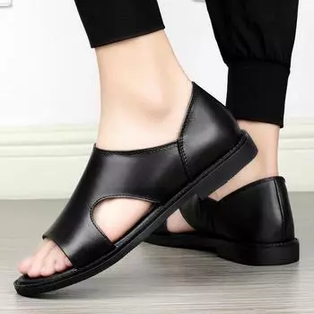 Men Summer Sandals Casual Leather Shoes Men Fashion Sandal Comfortable Mens Slip on Shoes Retro Half Drag British Style Footwear 38