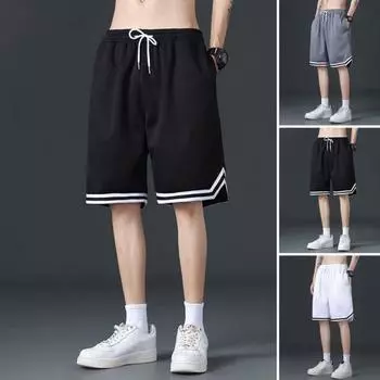 Men Summer Shorts Elastic Waist Adjustable Drawstring Sport Shorts with Pockets Solid 4XL чёрный