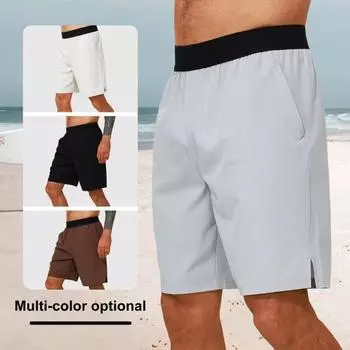 Мужские летние спортивные шорты тонкие быстросохнущие свободные прямые эластичные с высокой талией однотонные для бега и спортзала до колена XL коричневый