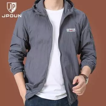 Men Sun Protection Clothing Summer New Outdoor Windbreaker Jacket Solid Zipper Breathable UV Resistant Quick Dry Skin Coats 2024 M серый