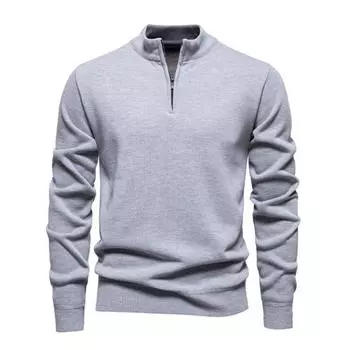 Men Sweatshirt Stand Collar Zipper Half Placket Long Sleeve Pullover Tops Solid Color Autumn Winter Warm Tops M