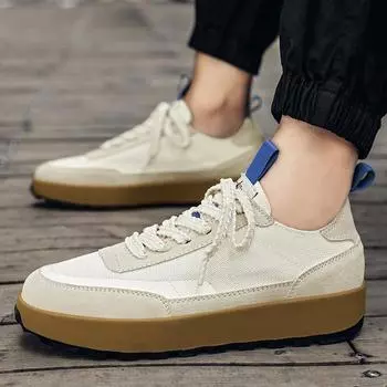 Men Tenis Masculino Footwear Breathable Men s Walking Shoes Brand Men s Lace-Up Vulcanize Shoes Classic Leather Fashion Flats 38 бежевый