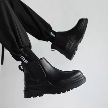 Men Thick Sole Chelsea Short Boots Elevator Shoes Platform Black Height Increase Ankle Boots Motorcycle Boots Punk Shoes EU:38 чёрный