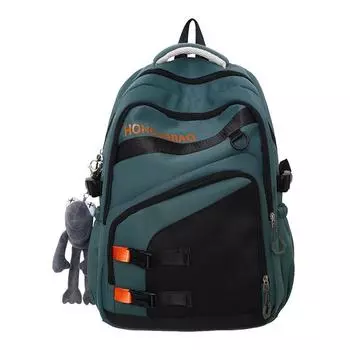 Men Travel Backpack Women Color Block Backpack Junior High School Student Schoolbag зелёный