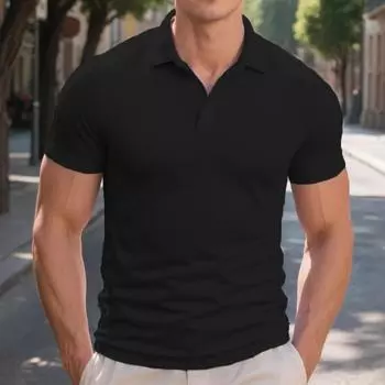 Men V-Neck Short Sleeves American Style Fitness L чёрный