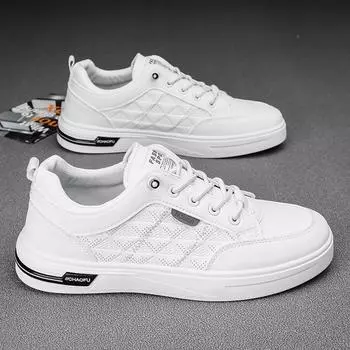 Men Vulcanized Shoe Men s White Fashion Shoes Autumn Casual Trendy All-match Flat Lace-up Sneaker Breathable Anti-slip New Style 39 чёрный