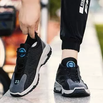 Men Walking Shoes Fashion Breathable Loafers Sneaker for Fitness Sport Comfort Casual Height Increasing Elastic Trainers 39 чёрный