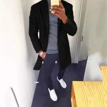 Men Warm Winter Slim Trench Coat Cardigan Outwear Long Jacket Formal Overcoat L