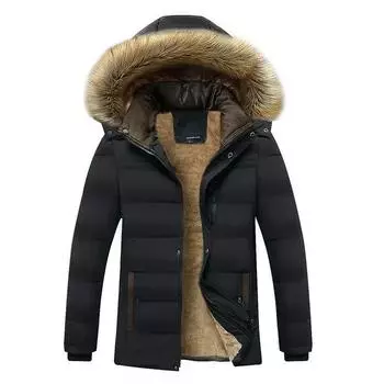 Men Waterproof Hooded Fur Collar Parka Jacket Coat Men Autumn Fashion Casual Parkas Men Winter New Warm Thick Fleece Parkas M хаки