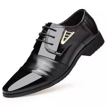 Men Wedding Shoes Genuine Leather Formal Business Pointed Toe for Man Dress Shoes Men s Oxford Flats Zapatos Hombre 6 чёрный