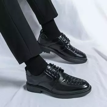 Men Wedding shoes lace up black Leather Business Men business Dress Casual Youth British Style Spring autumn New Arrivals Shoes 6.5