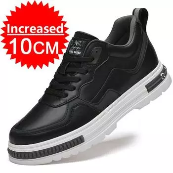 Men White Casual Board Shoes Leather Upper Fashion Design Invisible Increase 8CM New Outdoor Leisure Non-slip Soft Casual Shoes 37