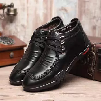 Men Winter Boots Business Genuine Leather Ankle High-top Cotton Snow Boots With Full Fur lining for father yuj8 38 чёрный