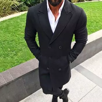 Men Winter Coat Trench Lapel Outwear Warm Overcoat Long Jacket Tops Peacoat L