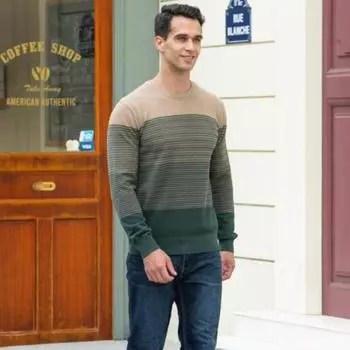 Men Winter Fashion O-Neck Striped Pullovers Knitted Sweater Casual Cotton Sweater Men Warm Mens Sweaters XXXL красный