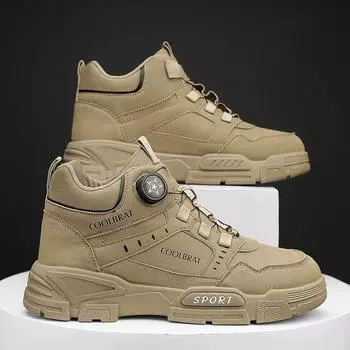 Мужские зимние повседневные кроссовки на платформе для мужчин, осенние рабочие защитные ботинки на платформе с вращающимися кнопками, модные ботильоны для спорта на открытом воздухе 39 чёрный