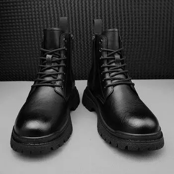 Men Winter Plush Snow Boots Punk Style Motorcycle Boots Vintage Classic Male Casual Footwear Genuine Leather Men Ankle Boots 38