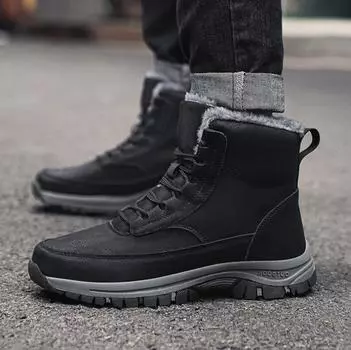 Men Winter Snow Boots For Waterproof Leather Sneakers Super Warm Men s Boots Outdoor Male Hiking Boots Work Shoes Size 39-46 39 чёрный