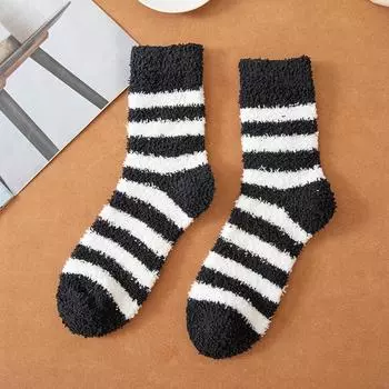 Men Winter Thickened Stripe Simple Not To Drop Hair In The Tube Floor Sleep Socks 1 pair