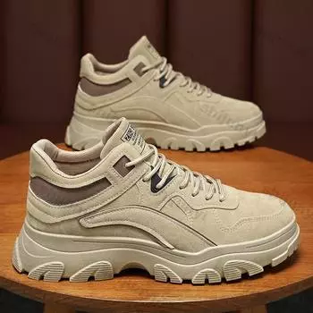 Men Winter Warm Cotton Shoes New Fashion Plush Running Shoes Thick Sole Non-slip Comfortable Snow Boots Outdoor Chunky Sneakers 39 хаки