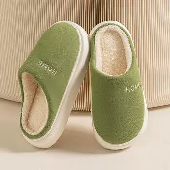 Мужские зимние теплые тапочки на толстой подошве, женские мягкие нескользящие тапочки, домашние тапочки на плоской подошве, однотонные домашние тапочки на платформе, обувь для пар 36-37