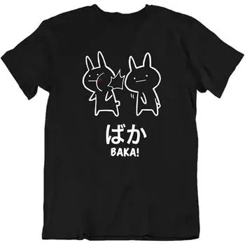 Men Women Funny Graphic Tee Japanese Anime T Shirt Baka Rabbits Men Clothing Anime Clothes Four Seasons Tees S бежевый