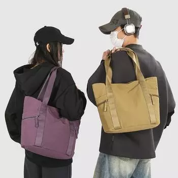 Men Women Large Capacity Tote Bag Commuter Shoulder Bag Solid Color Handbag чёрный