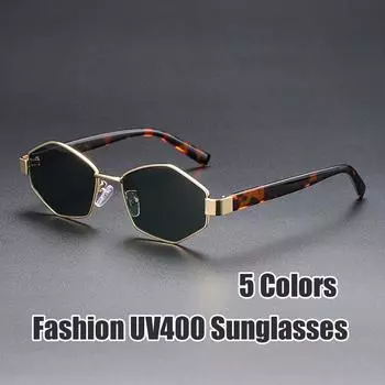 Men Women Polygonal Metal Frame Sunglasses Fashion Trendy UV400 Outdoor Driving Sun Glasses Unisex Solid Hinge Sunproof Eyewear as picture