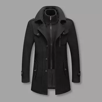 Men Woolen Coat Double Stand Collar Long Sleeve Single-Breasted Solid Color M серый
