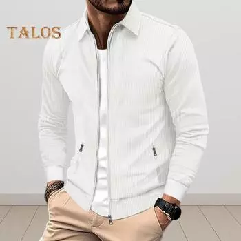 Мужская куртка на молнии с вафельным узором, приталенная куртка с карманами на молнии, повседневное пальто с лацканами на весну, осень, зиму M серый