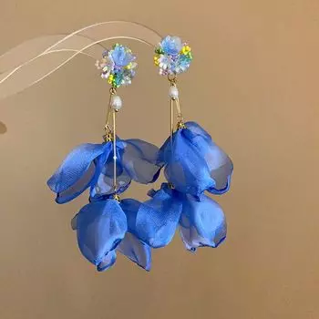 Menciyi Same Blue Artistic Flower Earrings Earrings Ear Studs Eardrops Ear Clips 2025 Spring and Summer New Arrival Travel Holiday Earrings