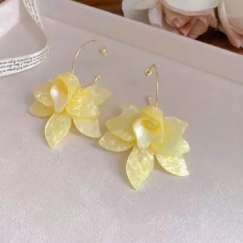 Menciyi Same Style Yellow Flower Earrings Earrings Ear Studs Ear Clip Eardrops Travel 2025 Spring and Summer New Female Accessories Earrings