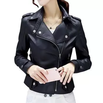 MengHu Куртка-бомбер из искусственной кожи, женское пальто, мотоциклетные короткие куртки из искусственной кожи S чёрный