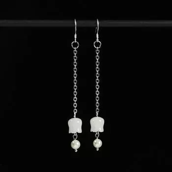 Menghualu Zhao Paner earrings women s retro style earrings court Hanfu long fringed lily of the valley flower earrings