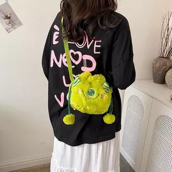 Mengmeng маленький монстр шерстяной комок сумка-ведро завязка на шнурке новая девочка сердце милая мягкая девочка плюшевая jk косая сумка-ведро женщина one size fits all фиолетовый