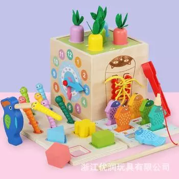 Mengzi Toy Восемь в одном Раннее образовательное устройство Ловля червей Вытягивание редиса Монета Коробка для бросания мишеней разноцветный