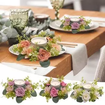 Менора Гирлянда Кольца Свечи Шелковый Цветочный Венок Гирлянда для Свадьбы Реалистичная Свеча Столб белый