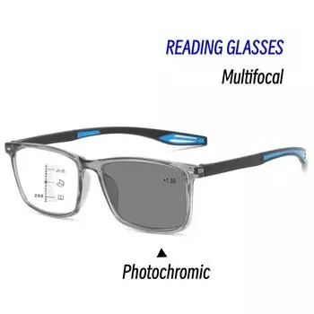Меняющие цвет мультифокальные очки для чтения, фотохромные очки для близорукости и пресбиопии, спортивные антисиние очки TR90 1.0