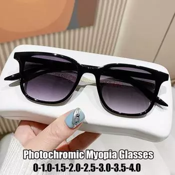 Меняющие цвет уличные минус-очки, ретро анти-синие очки для близорукости, женские готовые фотохромные солнцезащитные очки по рецепту -2.0