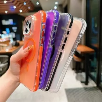 Меняющий цвет акриловый чехол-бампер из ТПУ с магнитным притяжением для защиты от падения для iPhone 15 14 13pro 11 12 14pro 15pro max Прозрачная крышка держателя объектива iPhone 11 белый