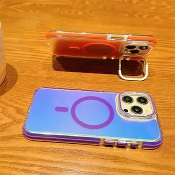 Меняющий цвет акриловый чехол-бампер из ТПУ с магнитным притяжением для защиты от падения для iPhone 15 14 13pro 11 12 14pro 15pro max Прозрачная крышка держателя объектива iPhone 11 белый
