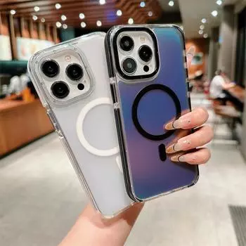 Меняющий цвет акриловый чехол из ТПУ с защитой от падения Magsafe для iPhone 15 14 13pro 11 12 14pro 15pro max прозрачный чехол для беспроводной зарядки iPhone 11 белый