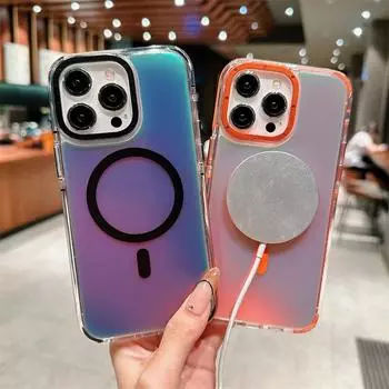 Меняющий цвет акриловый чехол из ТПУ с защитой от падения Magsafe для iPhone 15 14 13pro 11 12 14pro 15pro max прозрачный чехол для беспроводной зарядки iPhone 11 белый