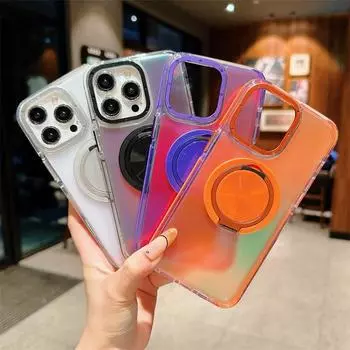 Меняющий цвет акриловый вращающийся на 360 градусов магнитный чехол-бампер из ТПУ для защиты от падения для iPhone 15 14 13pro 11 12 14pro 15pro max Прозрачный чехол iPhone 11 белый