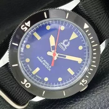 MENS 40MM REFURBISHED SWISS TITUS TURNABLE BEZEL BLUE DIAL WATCH 430558-2 R103-a430558