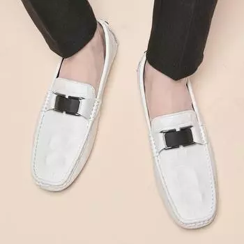 Mens All-match Loafers Genuine Leather Mens Slip on Shoes Breathable All-match Men Casual Shoes Outdoor Male Comfortable Flats 35 чёрный