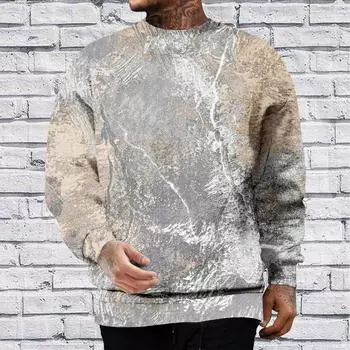 Mens Autumn Winter Round Neck Long Sleeve Fake Two Pieces Large Loose Thickened Top Pullover Sweatshirt S кофейный